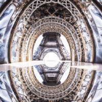 the French monument called the Hall of Mirrors which extends into the Eiffel Tower and opens the perspective of upside-down architecture